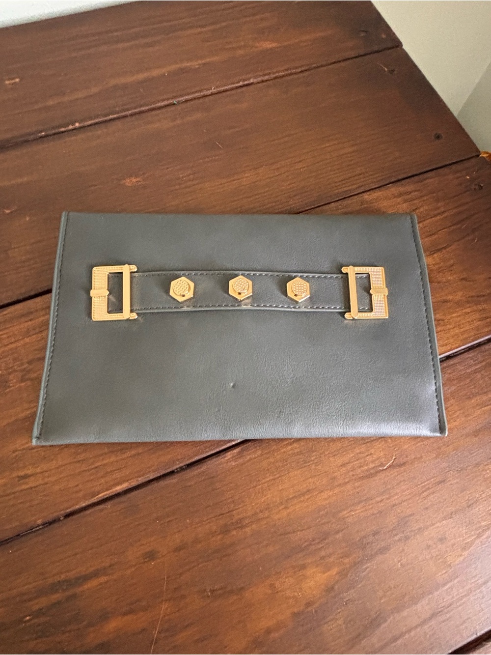 Danielle Nicole Envelope Clutch Purse Dark Gray Gold Logo - Picture 5 of 7